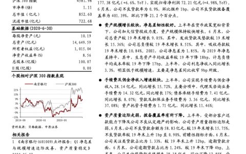 南京银行中报点评-存贷款规模增长较快，资本充足率提升