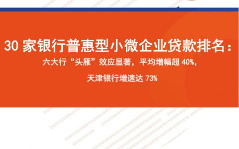 30家银行普惠型小微企业贷款排名：六大行“头雁”效应显著